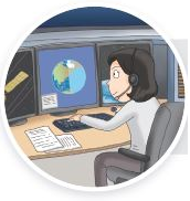여성이 컴퓨터를 사용해 지구를 연구하고 있는 모습