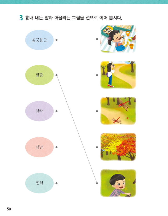 (주)미래엔 국어(1~2학년군)1-2 50쪽 현행내용 이미지