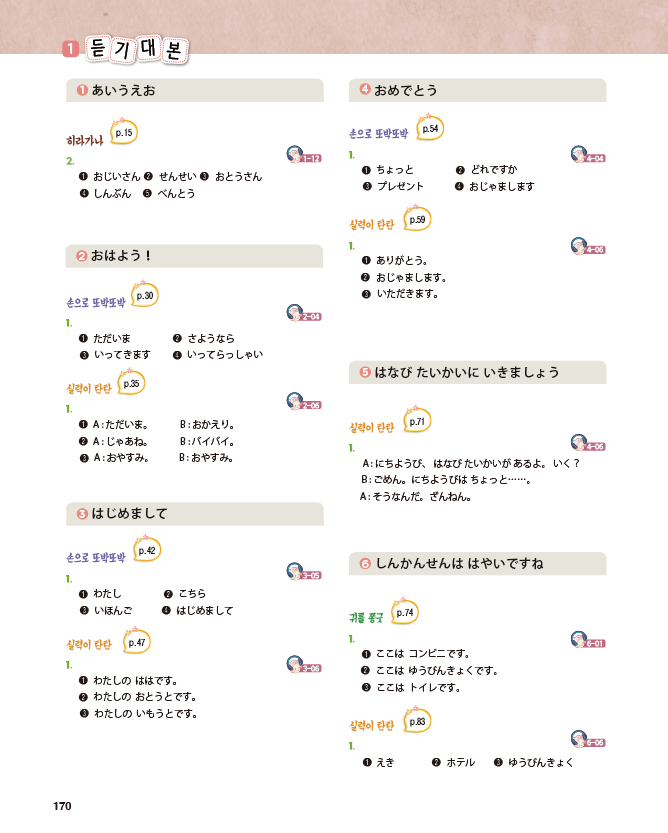 파고다북스 생활 일본어 170쪽 현행내용 이미지