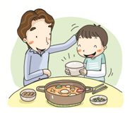 아버지가 아이에게 밥을 먹이는 그림