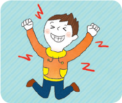 신 나는(exciting)을 설명하기 위해 아이가 기분 좋아 뛰는 모습을 표현