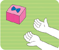 얻다(get)의 의미를 보여 주기 위해 양 손으로 선물을 받는 느낌의 그림으로 표현.