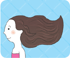 머리카락(hair)을 설명하기 위해 인물의 머리카락에 비중을 두어 휘날리는 모습으로 표현.