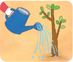 물을 주다(water)를 표현한 그림.