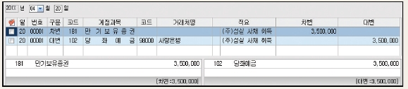 웅보출판사 회계 정보 처리 시스템 108쪽 수정내용 이미지