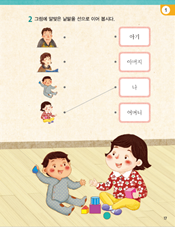 (주)미래엔 국어(1~2학년군)1-1 16, 17쪽 현행내용 이미지