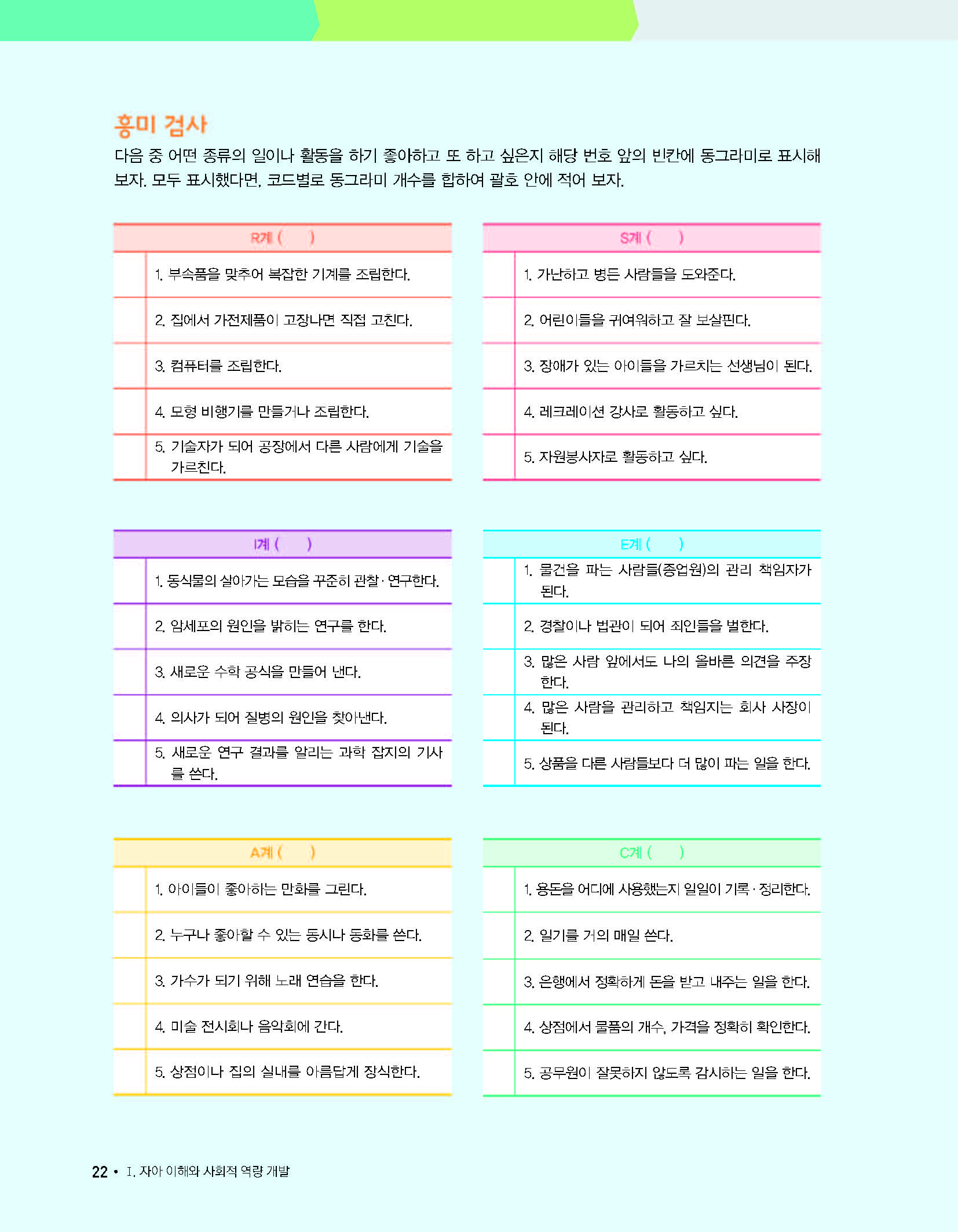 꿈결 진로와 직업 22쪽 현행내용 이미지