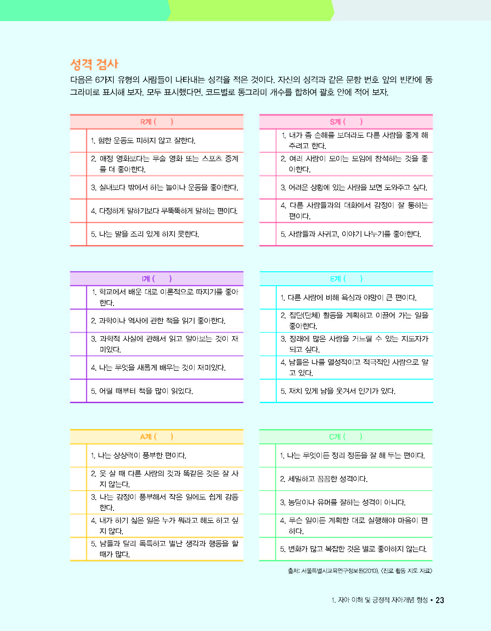 꿈결 진로와 직업 23쪽 현행내용 이미지