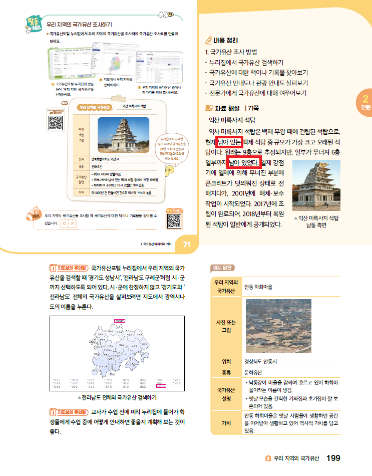 (주)미래엔 사회4-1지도서(전자저작물 포함) 199쪽 수정내용 이미지