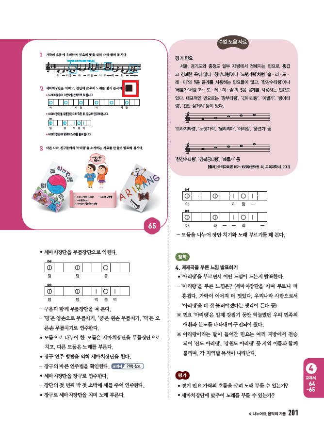 동아출판(주) 음악3~4지도서(전자저작물 포함) 201쪽 수정내용 이미지