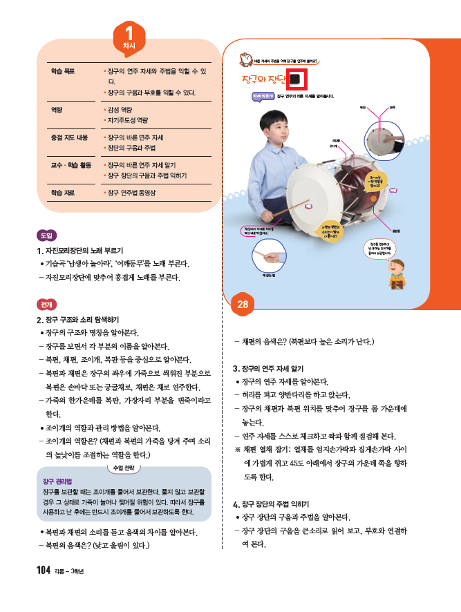 동아출판(주) 음악3~4지도서(전자저작물 포함) 104쪽 수정내용 이미지