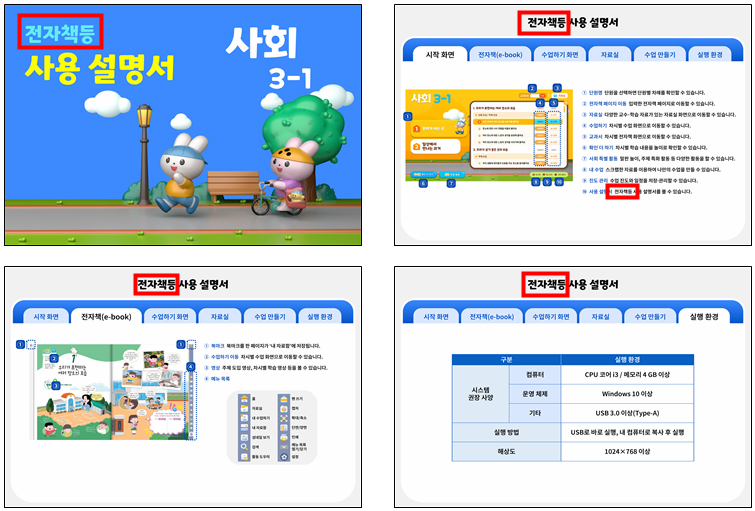 (주)미래엔 사회3-1지도서(전자저작물 포함) 사용 설명서 파일쪽 수정내용 이미지