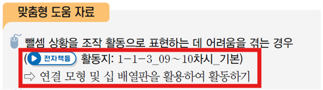 동아출판(주) 수학(1～2학년군)1-1(전자책등 포함) 225쪽 수정내용 이미지