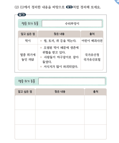 (주)미래엔 국어(3～4학년군)4-1나 231쪽 수정내용 이미지