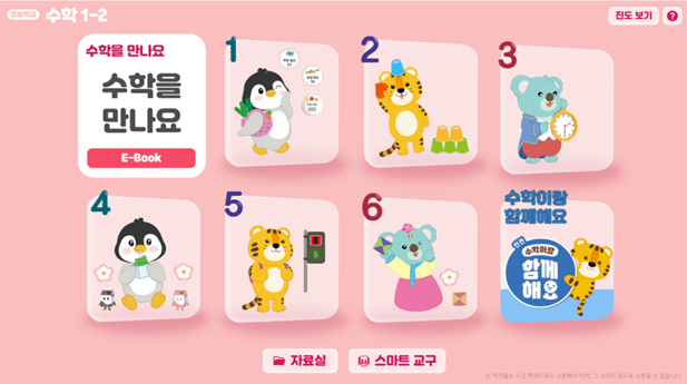 동아출판(주) 수학(1～2학년군)1-2(전자책등 포함) 전자책등 메인화면 1쪽쪽 현행내용 이미지